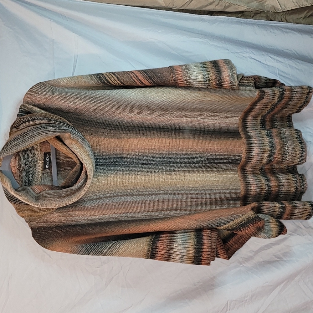Dor Dor Couture Striped Cowl Neck Boho Poncho Sweater Sz XL